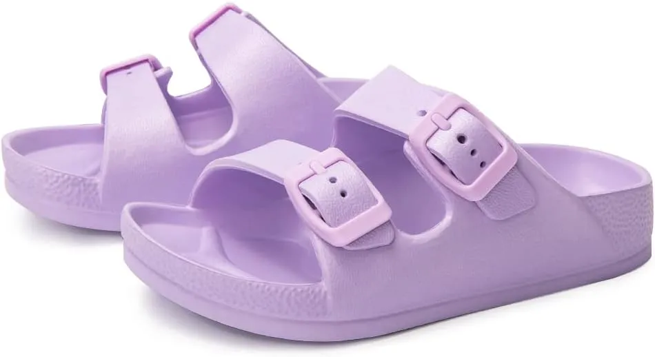 FUNKYMONKEY Unisex-Child Slides Double Buckle Adjustable EVA Flat Sandals for Boys Girls