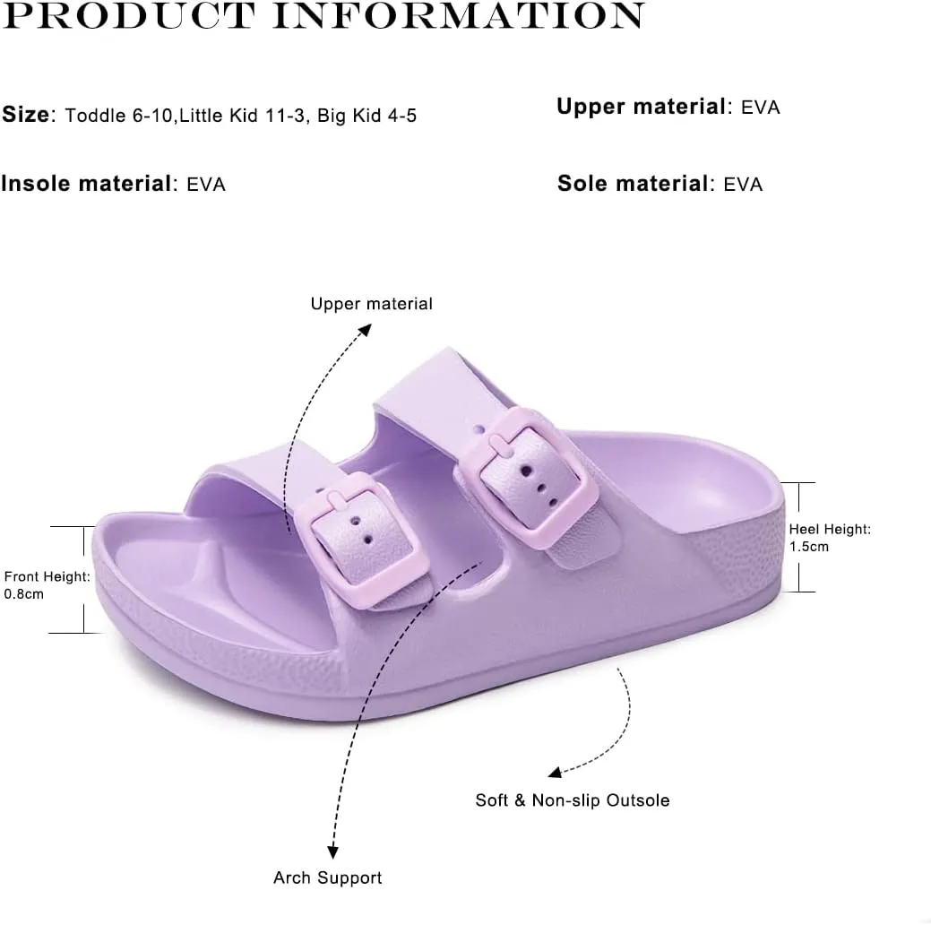 FUNKYMONKEY Unisex-Child Slides Double Buckle Adjustable EVA Flat Sandals for Boys Girls