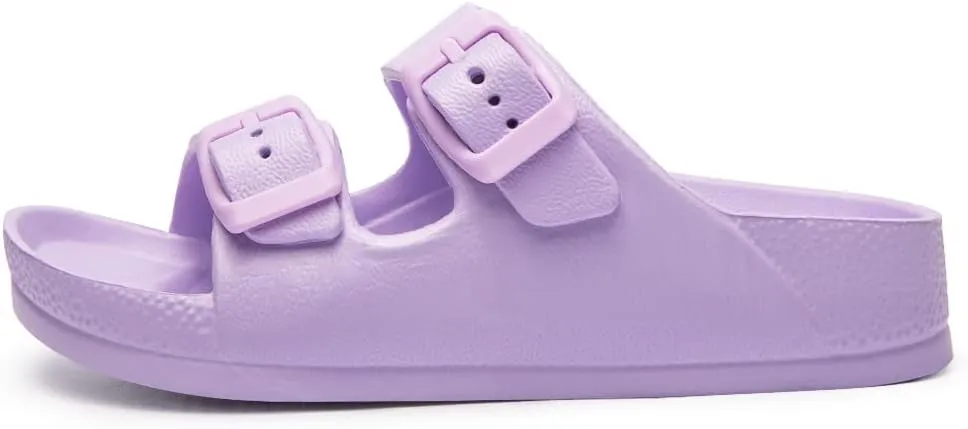FUNKYMONKEY Unisex-Child Slides Double Buckle Adjustable EVA Flat Sandals for Boys Girls