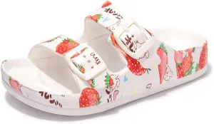 FUNKYMONKEY Unisex-Child Slides Double Buckle Adjustable EVA Flat Sandals for Boys Girls