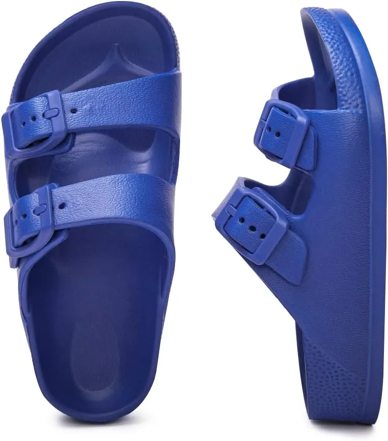 FUNKYMONKEY Unisex-Child Slides Double Buckle Adjustable EVA Flat Sandals for Boys Girls