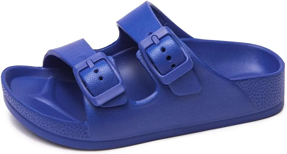 FUNKYMONKEY Unisex-Child Slides Double Buckle Adjustable EVA Flat Sandals for Boys Girls