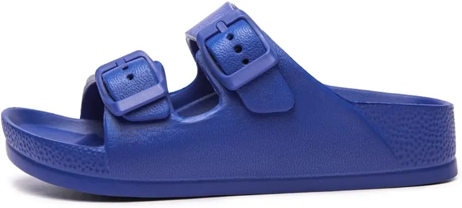 FUNKYMONKEY Unisex-Child Slides Double Buckle Adjustable EVA Flat Sandals for Boys Girls