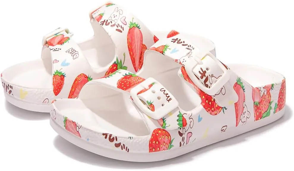 FUNKYMONKEY Unisex-Child Slides Double Buckle Adjustable EVA Flat Sandals for Boys Girls