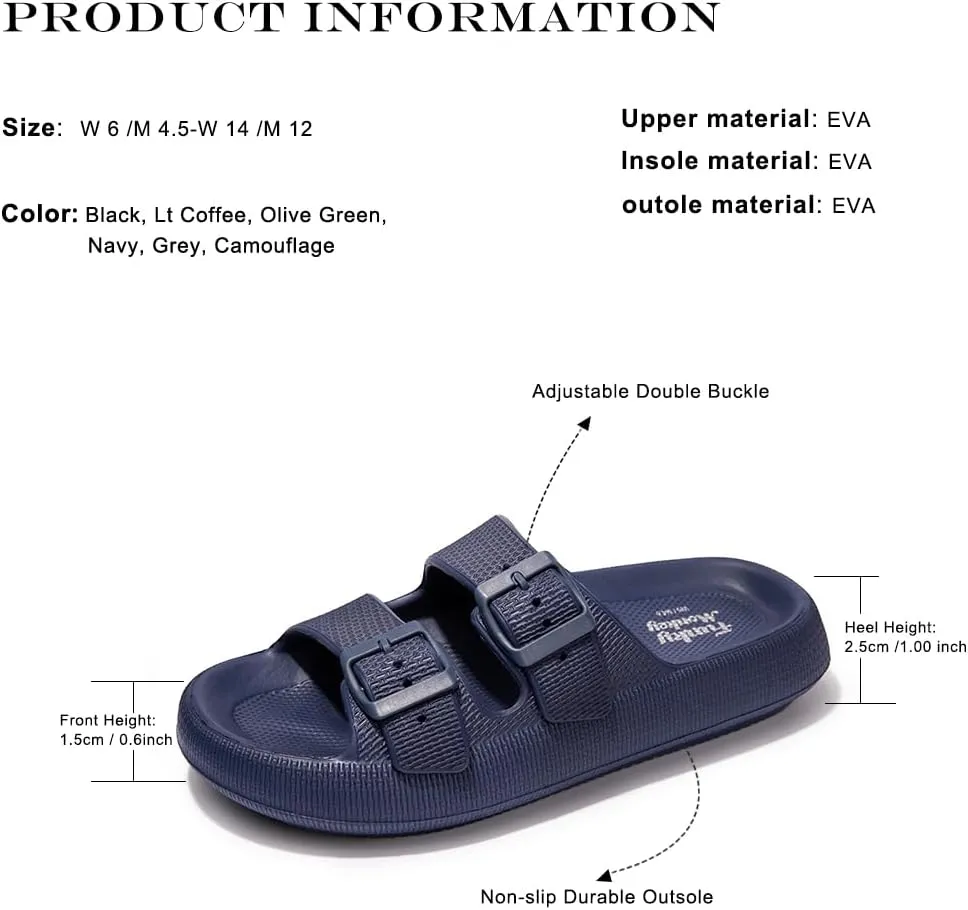 FUNKYMONKEY Unisex EVA Comfort Slides Thick-sole Adjustable Double Buckle Waterproof Pillow Sandals