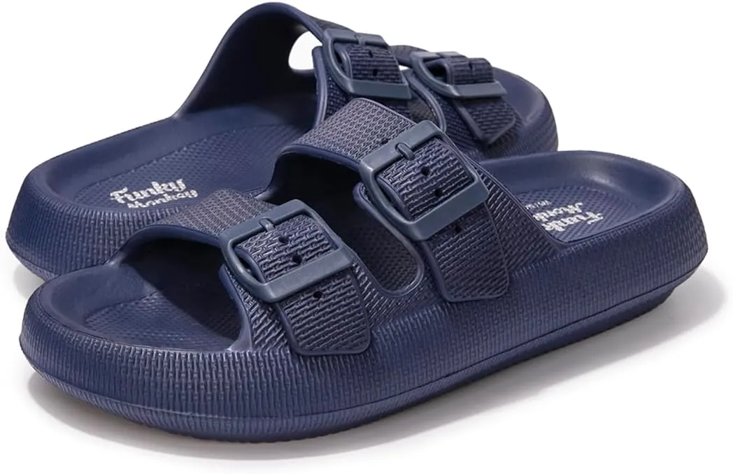 FUNKYMONKEY Unisex EVA Comfort Slides Thick-sole Adjustable Double Buckle Waterproof Pillow Sandals