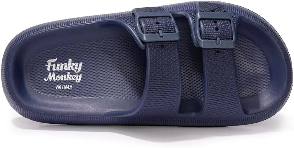 FUNKYMONKEY Unisex EVA Comfort Slides Thick-sole Adjustable Double Buckle Waterproof Pillow Sandals