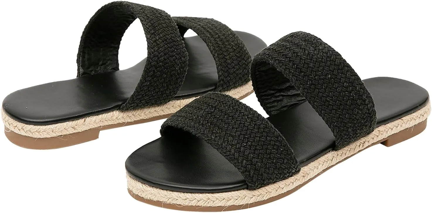 GATUXUS Women's Espadrille Slides Flat Sandals Open Toe Braided Straps Slip On Summer Beach Flats Shoes