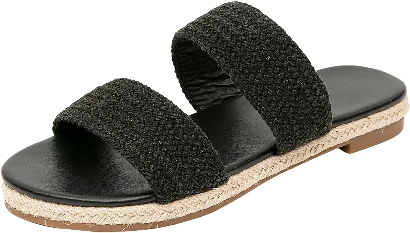 GATUXUS Women's Espadrille Slides Flat Sandals Open Toe Braided Straps Slip On Summer Beach Flats Shoes