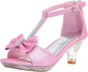 Generation Y Kids Dress Sandals T-Strap Rhinestone Glitter Clear High Heel Girls Shoes