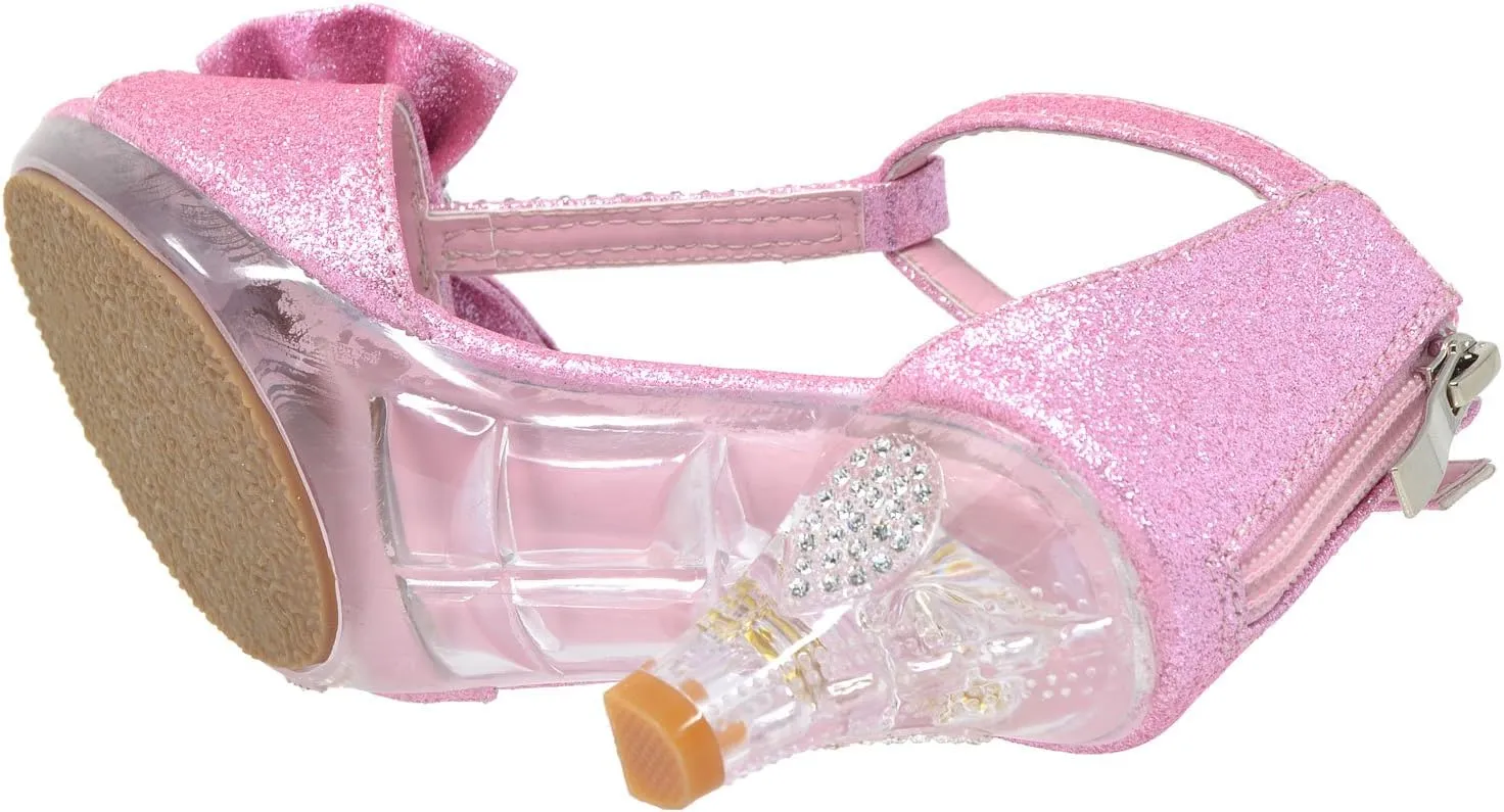 Generation Y Kids Dress Sandals T-Strap Rhinestone Glitter Clear High Heel Girls Shoes