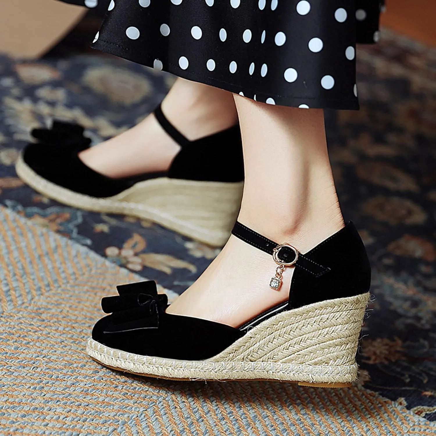 Gicoiz Closed Toe Espadrilles Wedges Women Platform Bowtie Sandals