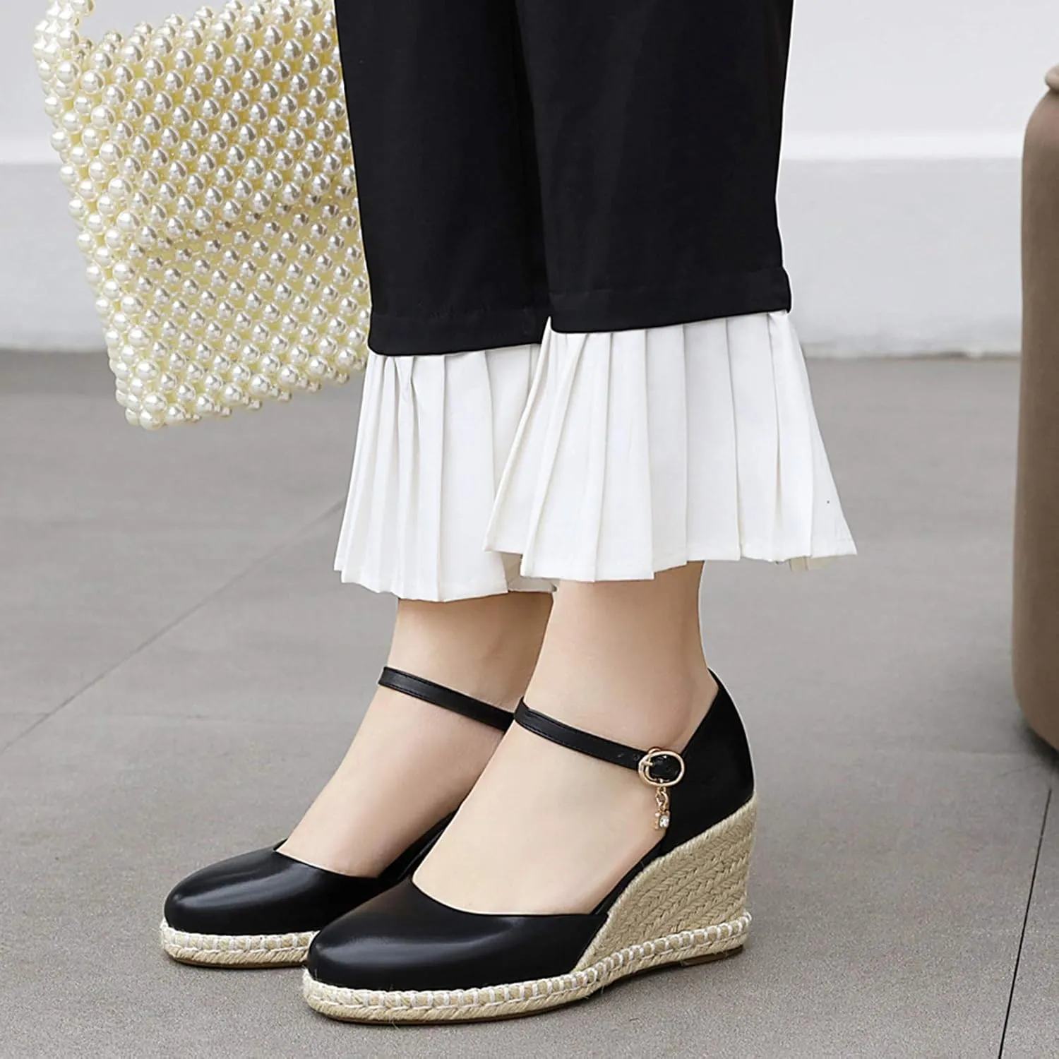 Gicoiz Closed Toe Espadrilles Wedges Women Platform Bowtie Sandals