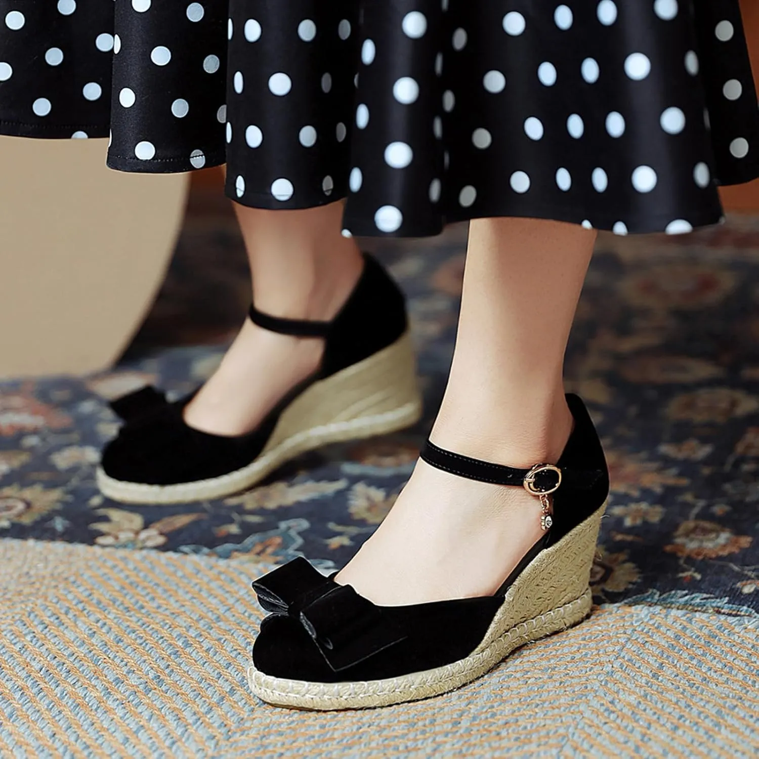 Gicoiz Closed Toe Espadrilles Wedges Women Platform Bowtie Sandals