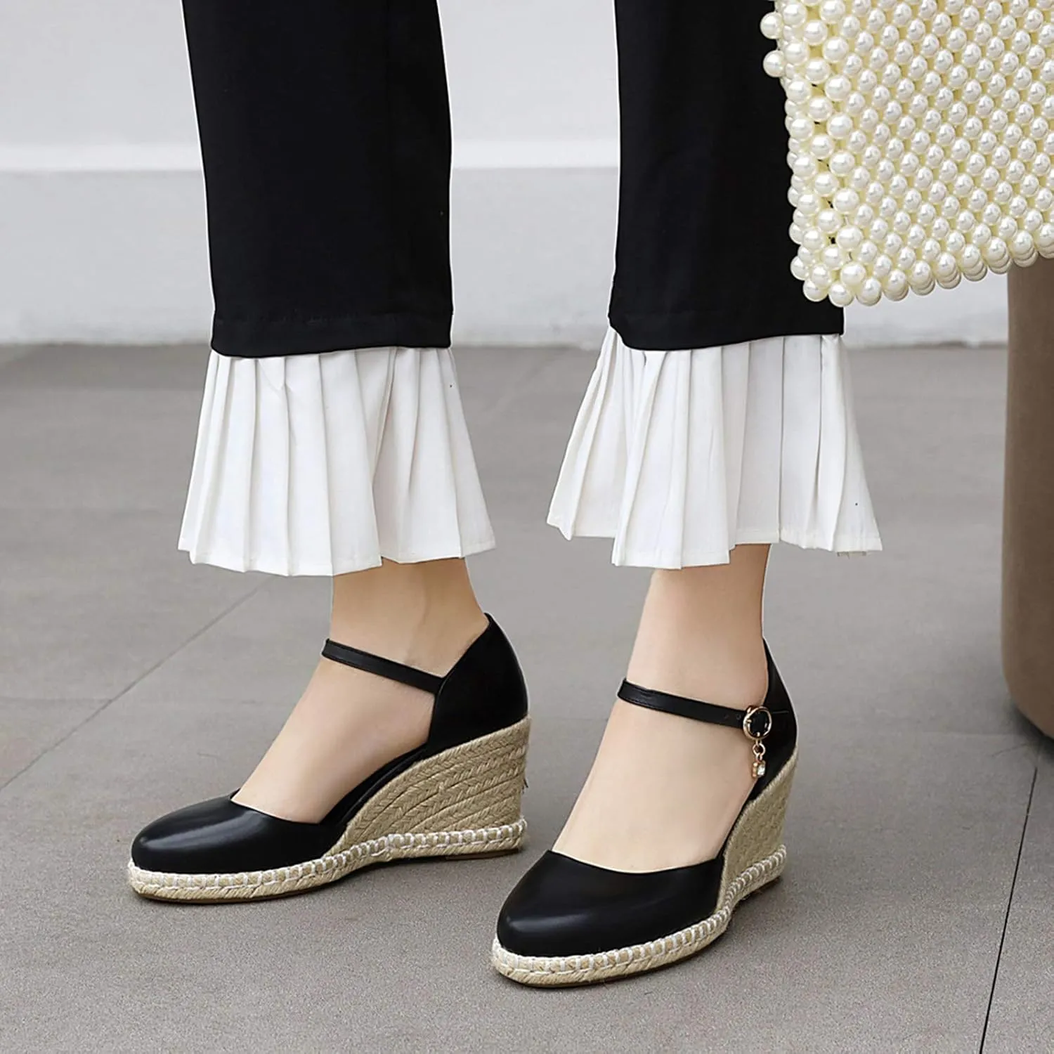 Gicoiz Closed Toe Espadrilles Wedges Women Platform Bowtie Sandals
