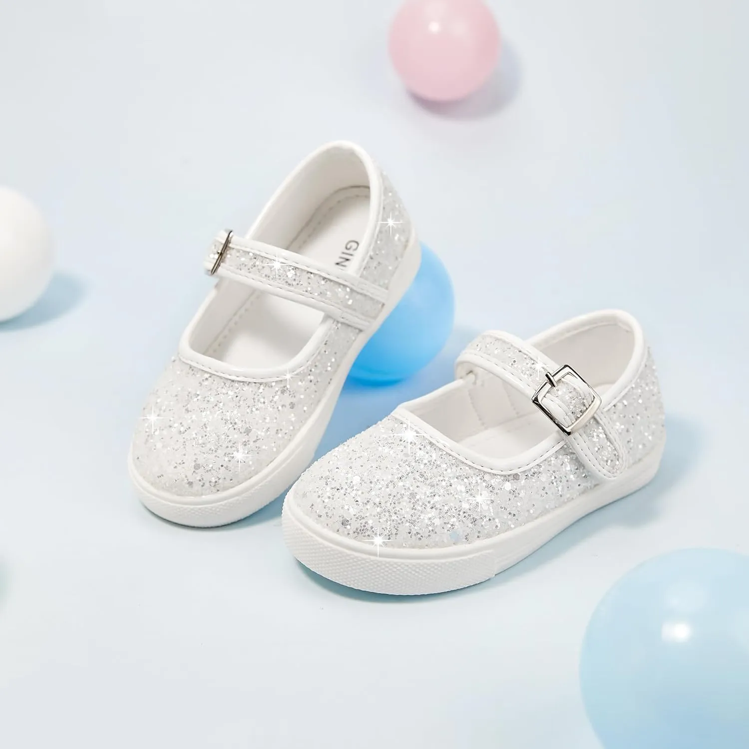 GINFIVE Toddler Girls Sneakers Little Girls Slip On Shoes Glitter Sneakers Toddler