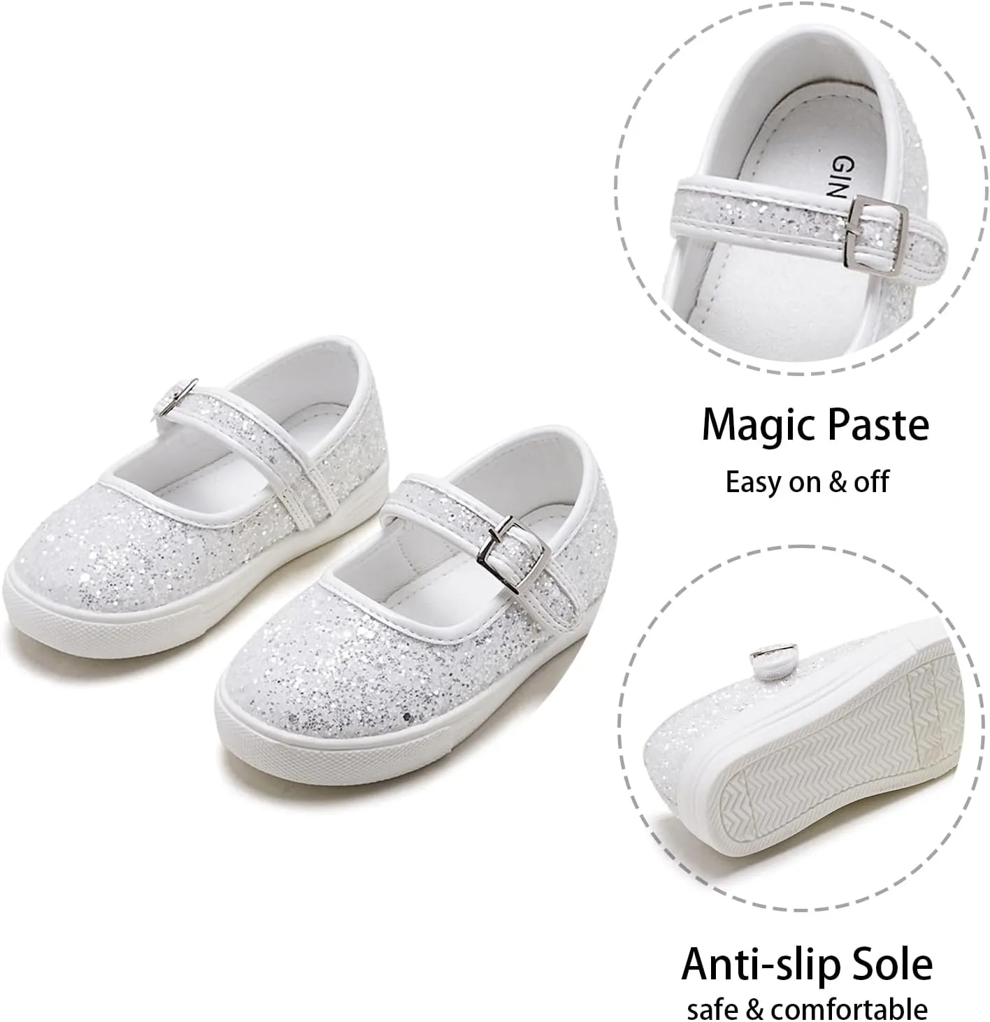 GINFIVE Toddler Girls Sneakers Little Girls Slip On Shoes Glitter Sneakers Toddler