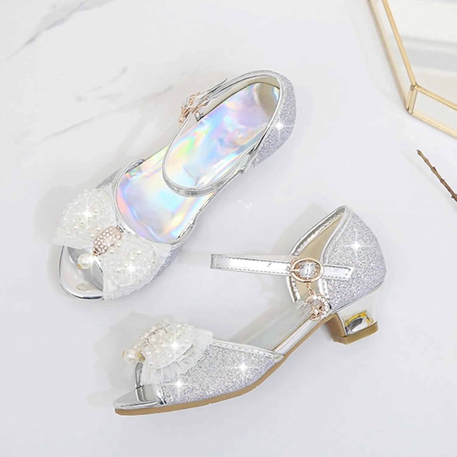 Girls High Heel Sandals Cute Fashion Bowknot Small and Medium Children Student Baby Fish Mouth Shoes Big Girl Sandals