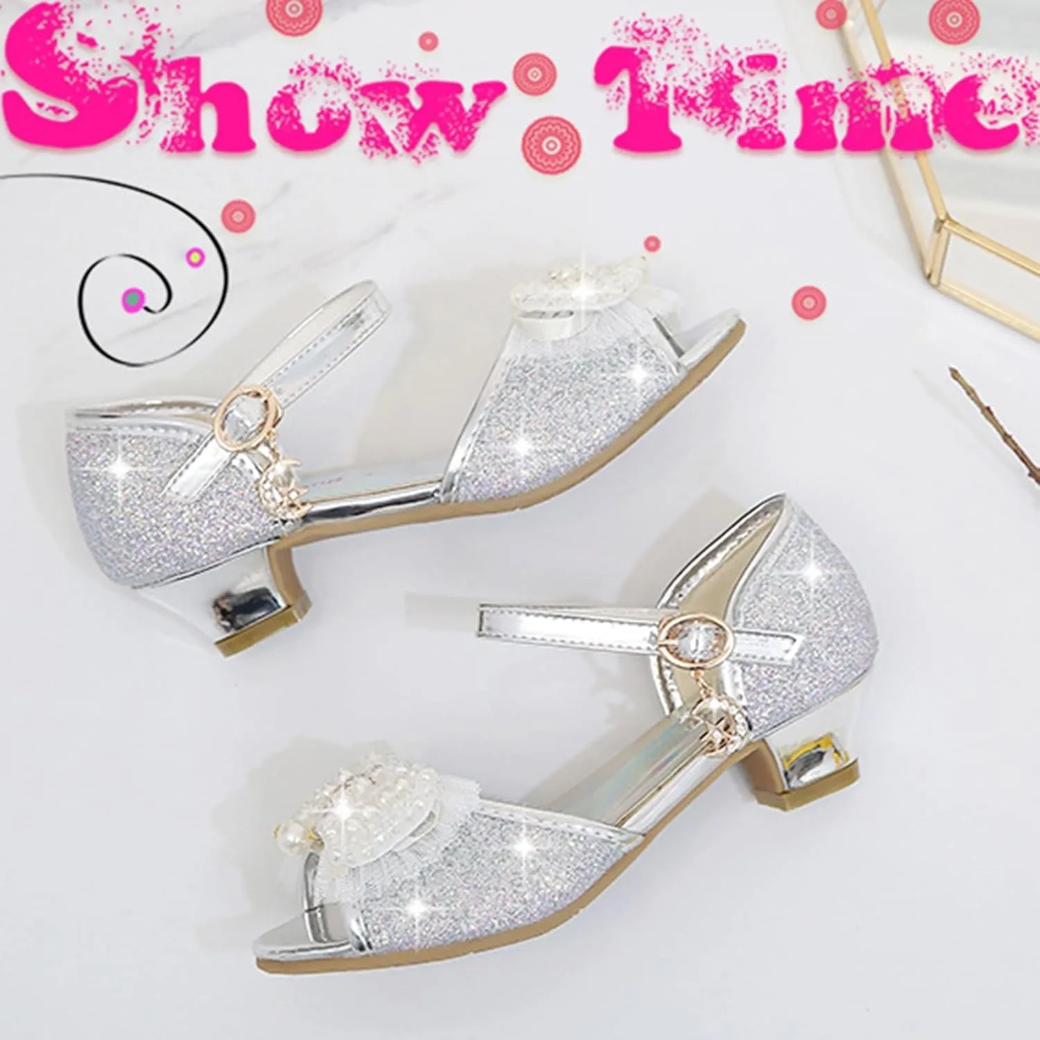 Girls High Heel Sandals Cute Fashion Bowknot Small and Medium Children Student Baby Fish Mouth Shoes Big Girl Sandals