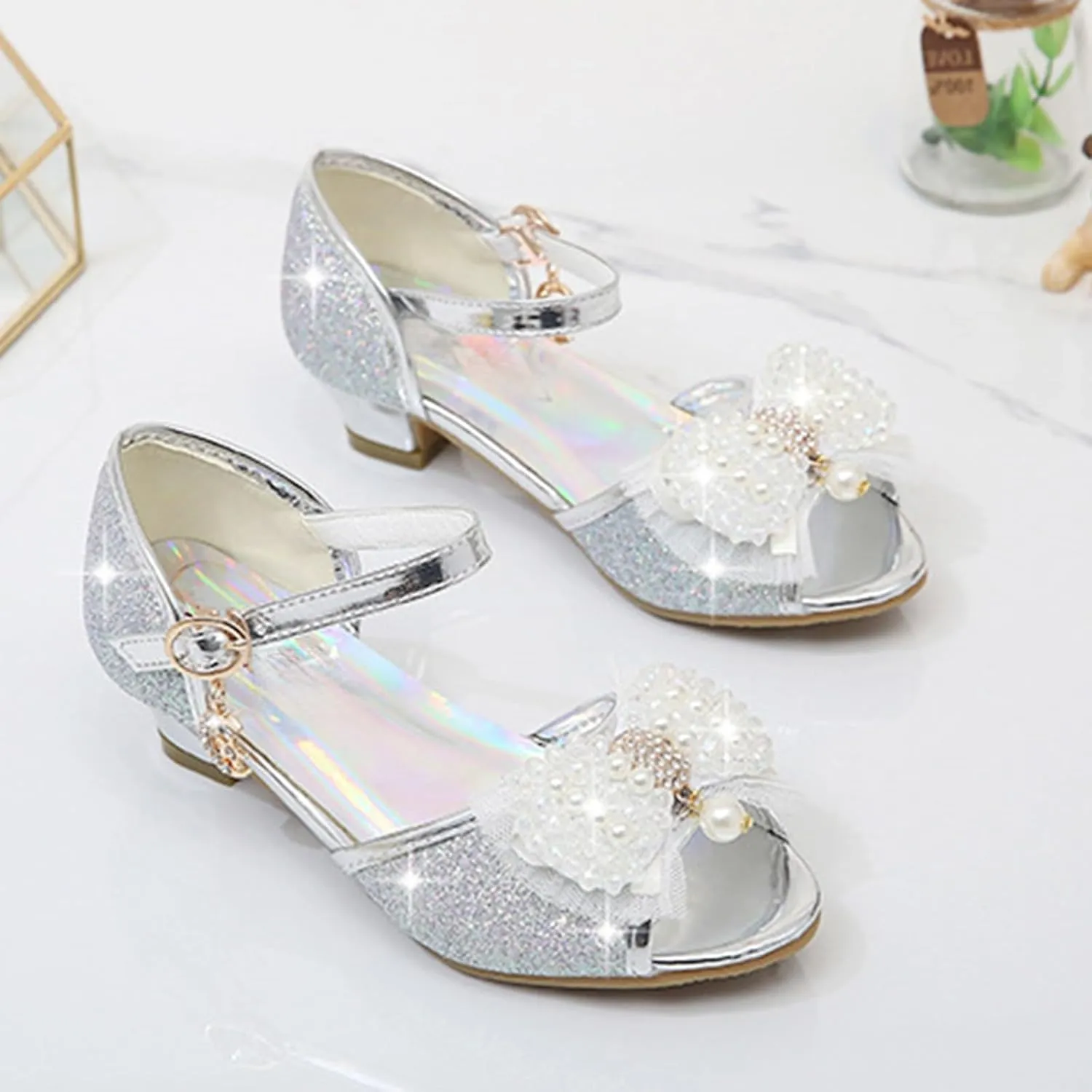 Girls High Heel Sandals Cute Fashion Bowknot Small and Medium Children Student Baby Fish Mouth Shoes Big Girl Sandals
