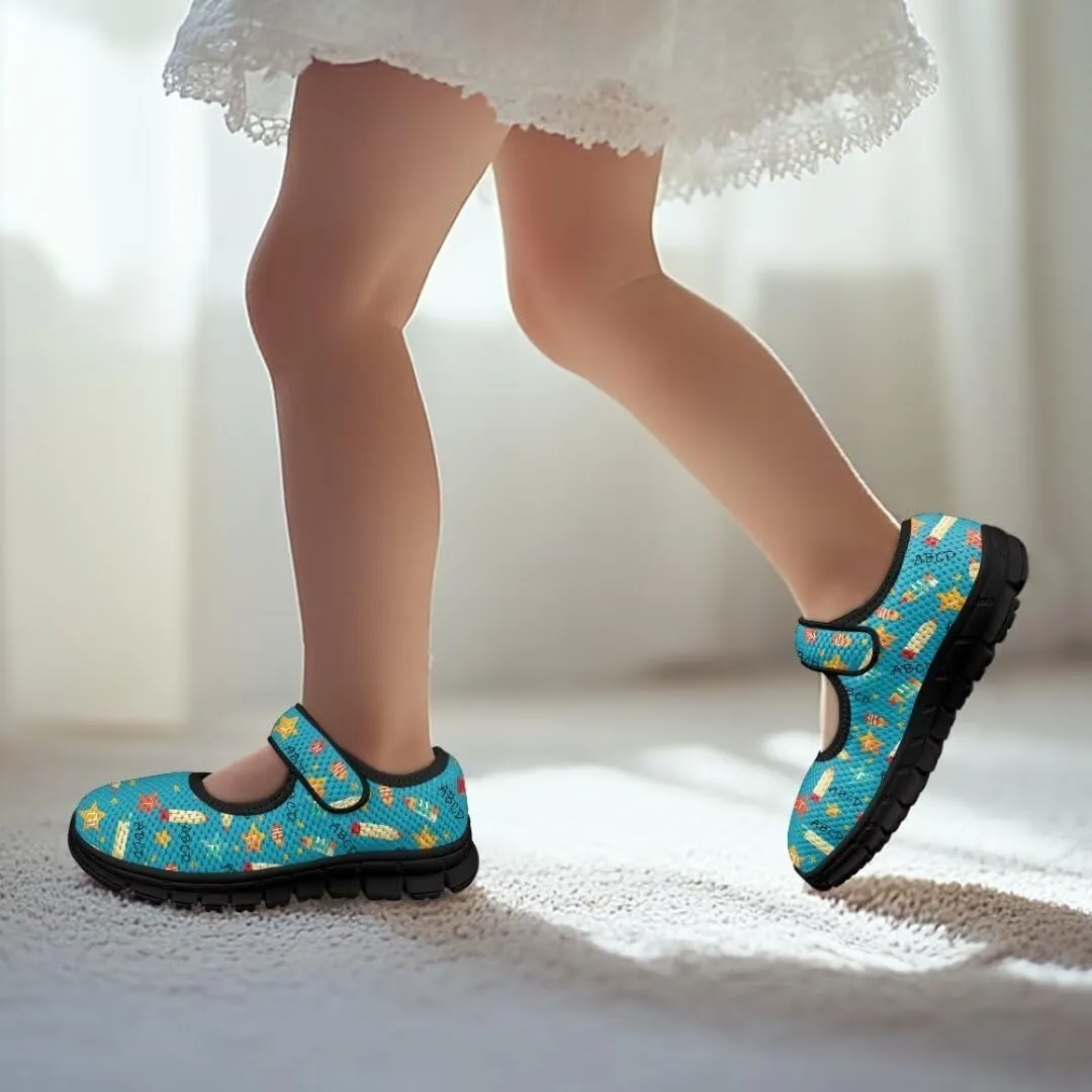 Girl's Mary Jane Shoes Little Girl Casual Anti-Slip Mesh Sneaker with Magic Sticker for Walking Campimg