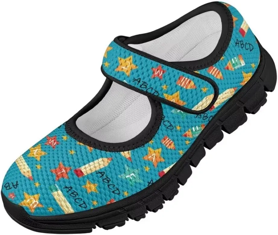 Girl's Mary Jane Shoes Little Girl Casual Anti-Slip Mesh Sneaker with Magic Sticker for Walking Campimg