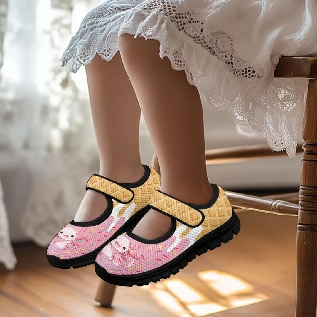 Girl's Mary Jane Shoes Little Girl Casual Anti-Slip Mesh Sneaker with Magic Sticker for Walking Campimg