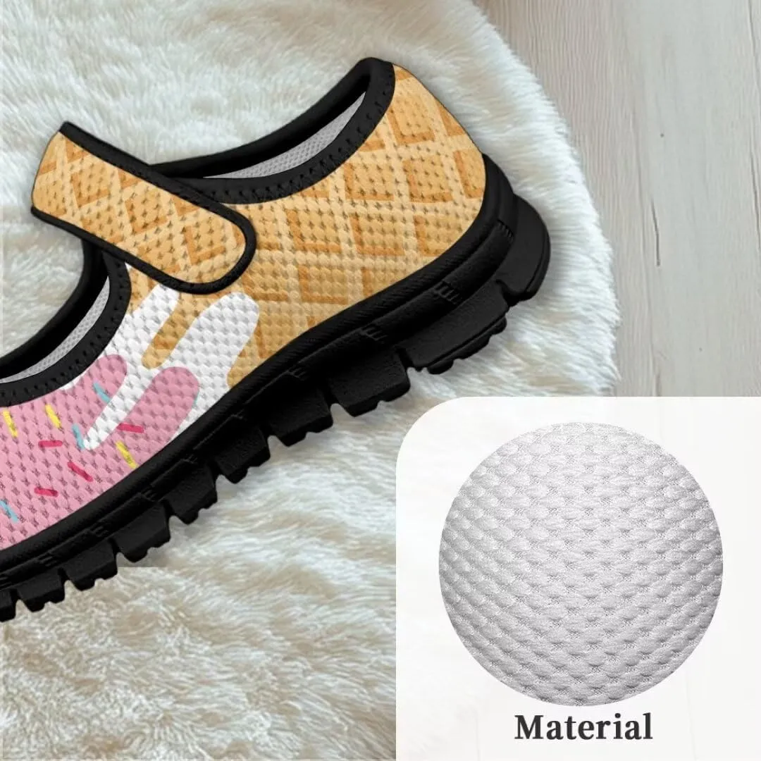 Girl's Mary Jane Shoes Little Girl Casual Anti-Slip Mesh Sneaker with Magic Sticker for Walking Campimg