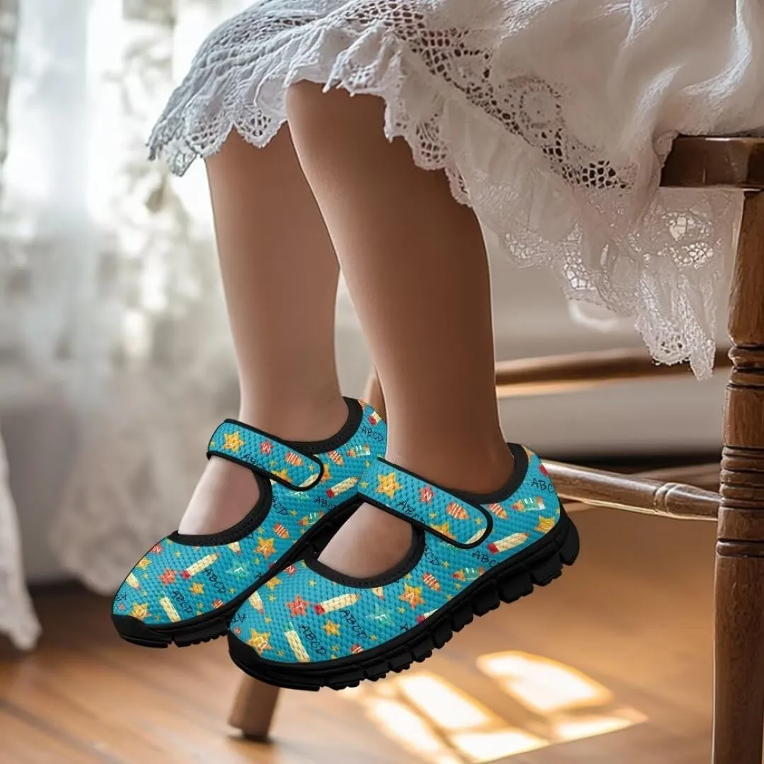 Girl's Mary Jane Shoes Little Girl Casual Anti-Slip Mesh Sneaker with Magic Sticker for Walking Campimg