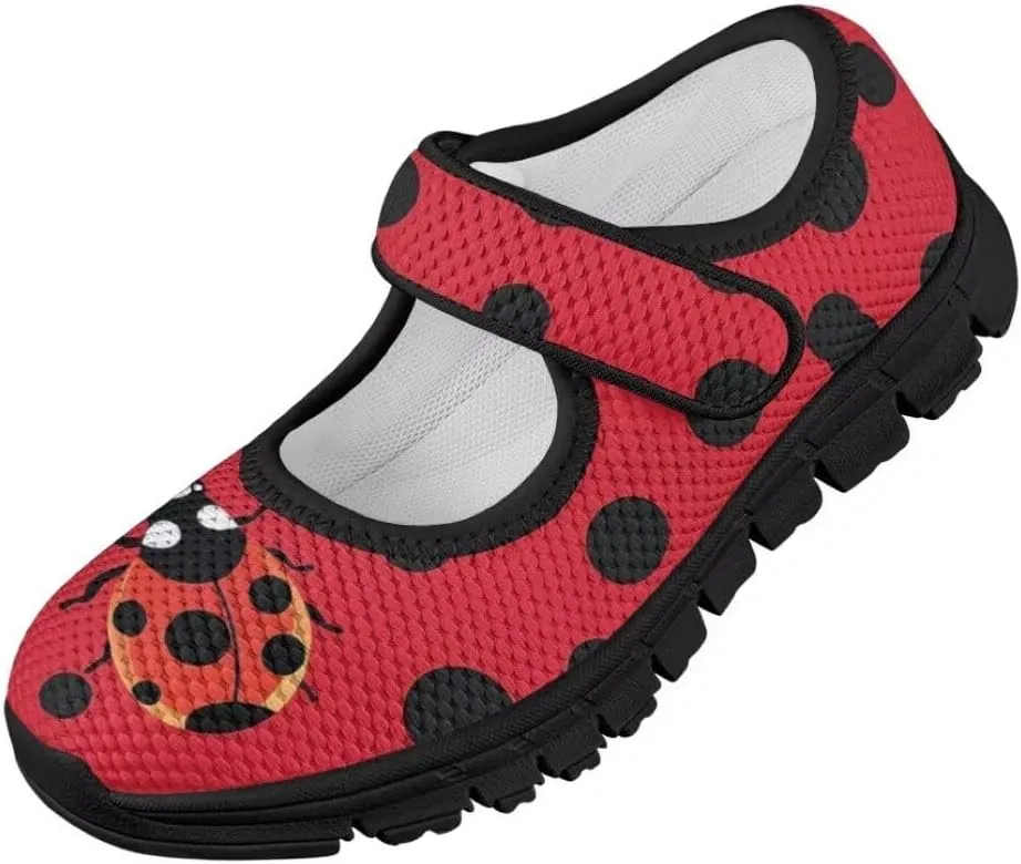 Girl's Mary Jane Shoes Little Girl Casual Anti-Slip Mesh Sneaker with Magic Sticker for Walking Campimg