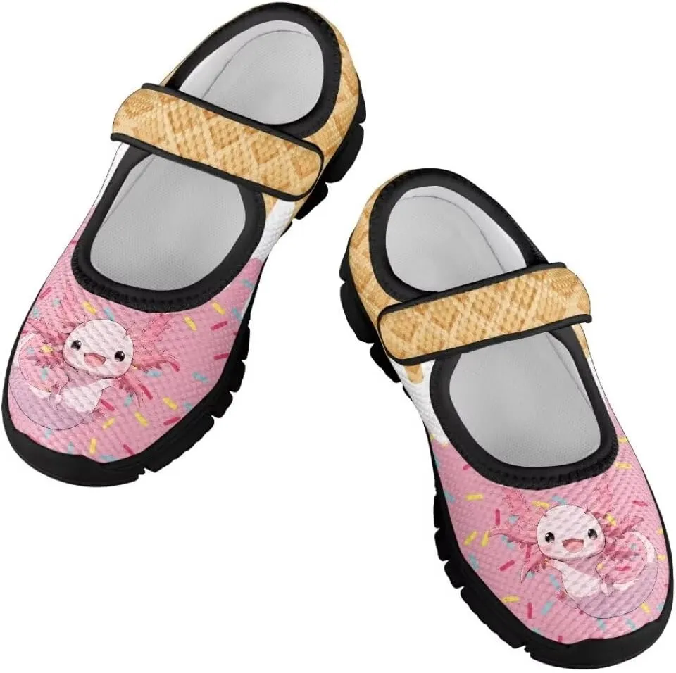 Girl's Mary Jane Shoes Little Girl Casual Anti-Slip Mesh Sneaker with Magic Sticker for Walking Campimg
