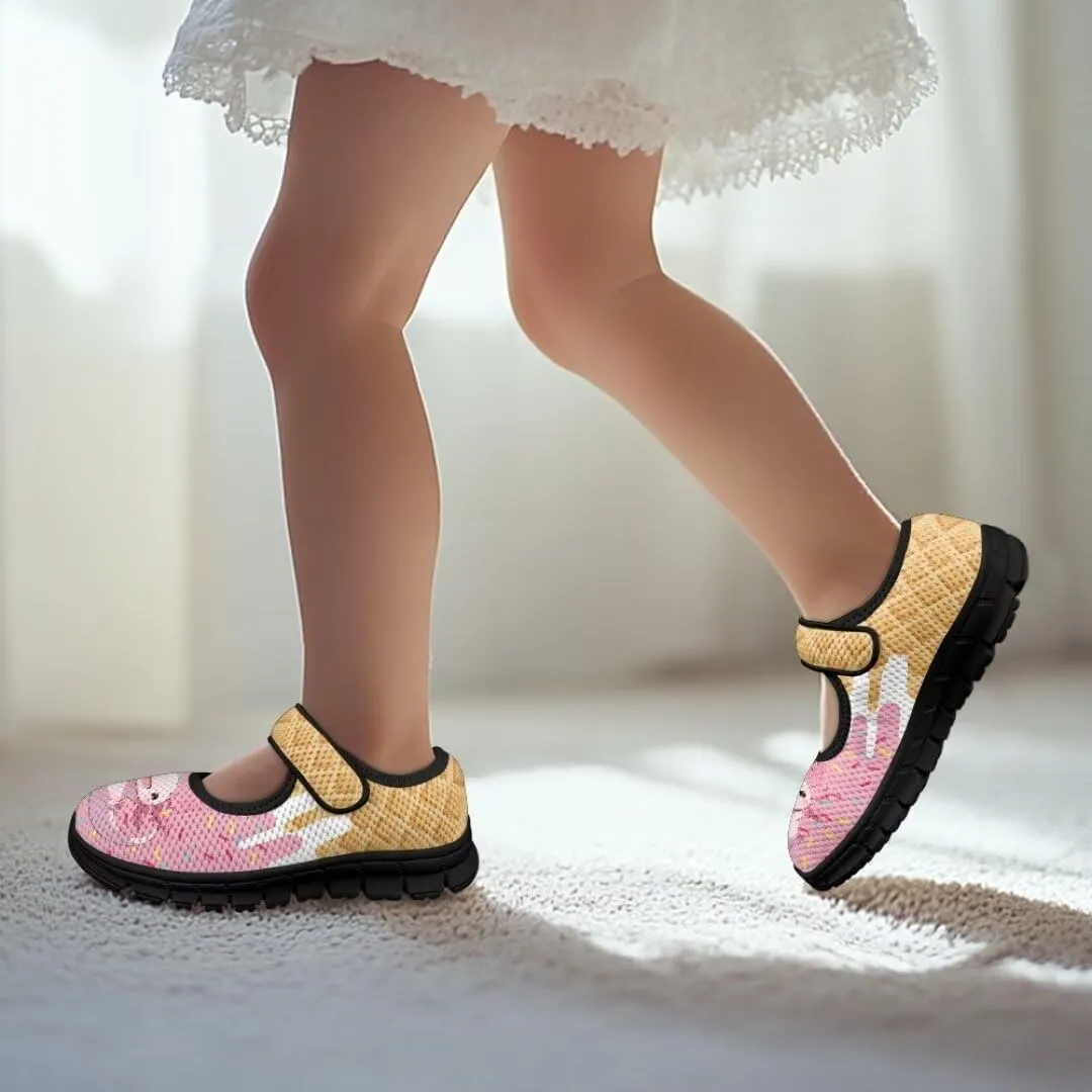 Girl's Mary Jane Shoes Little Girl Casual Anti-Slip Mesh Sneaker with Magic Sticker for Walking Campimg