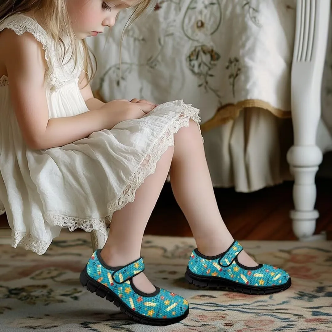 Girl's Mary Jane Shoes Little Girl Casual Anti-Slip Mesh Sneaker with Magic Sticker for Walking Campimg