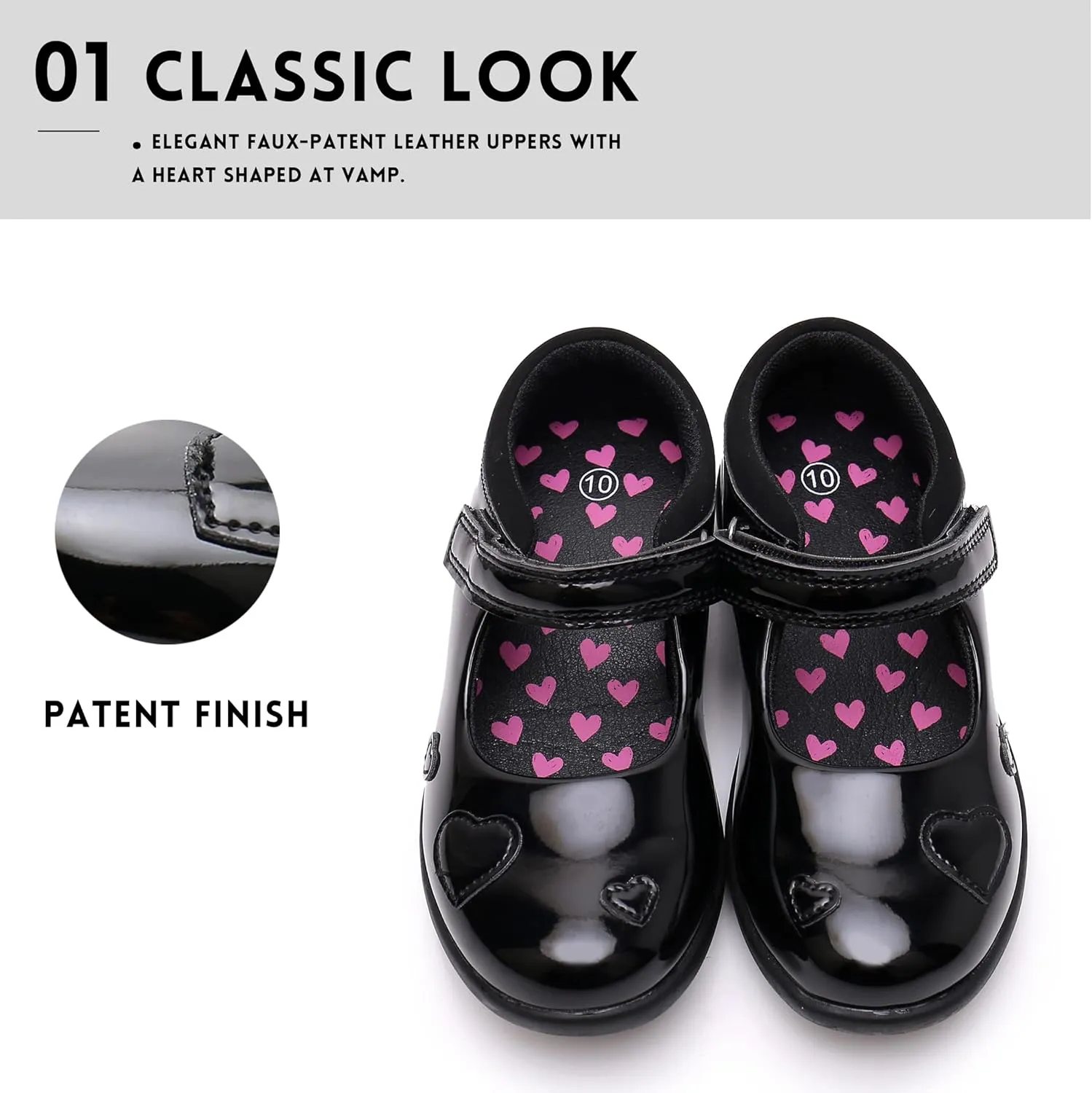 Girls Mary Jane Shoes, School Uniform Black Flat Dress Shoes(Toddler/Little Kid/Big Kid)