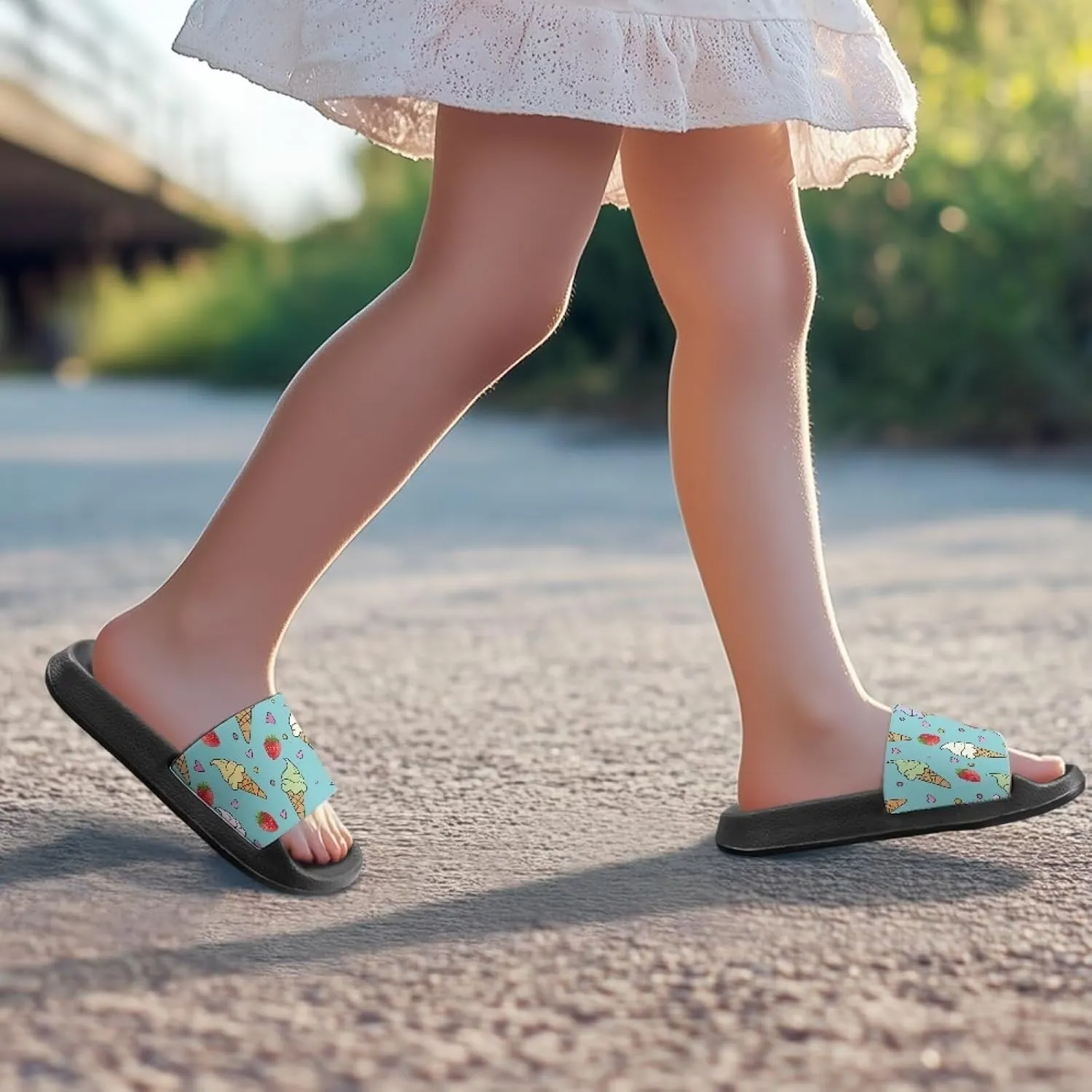 Girls Slip-On Sandals Lightweight Anti-Slip Shower Shoes for Kids