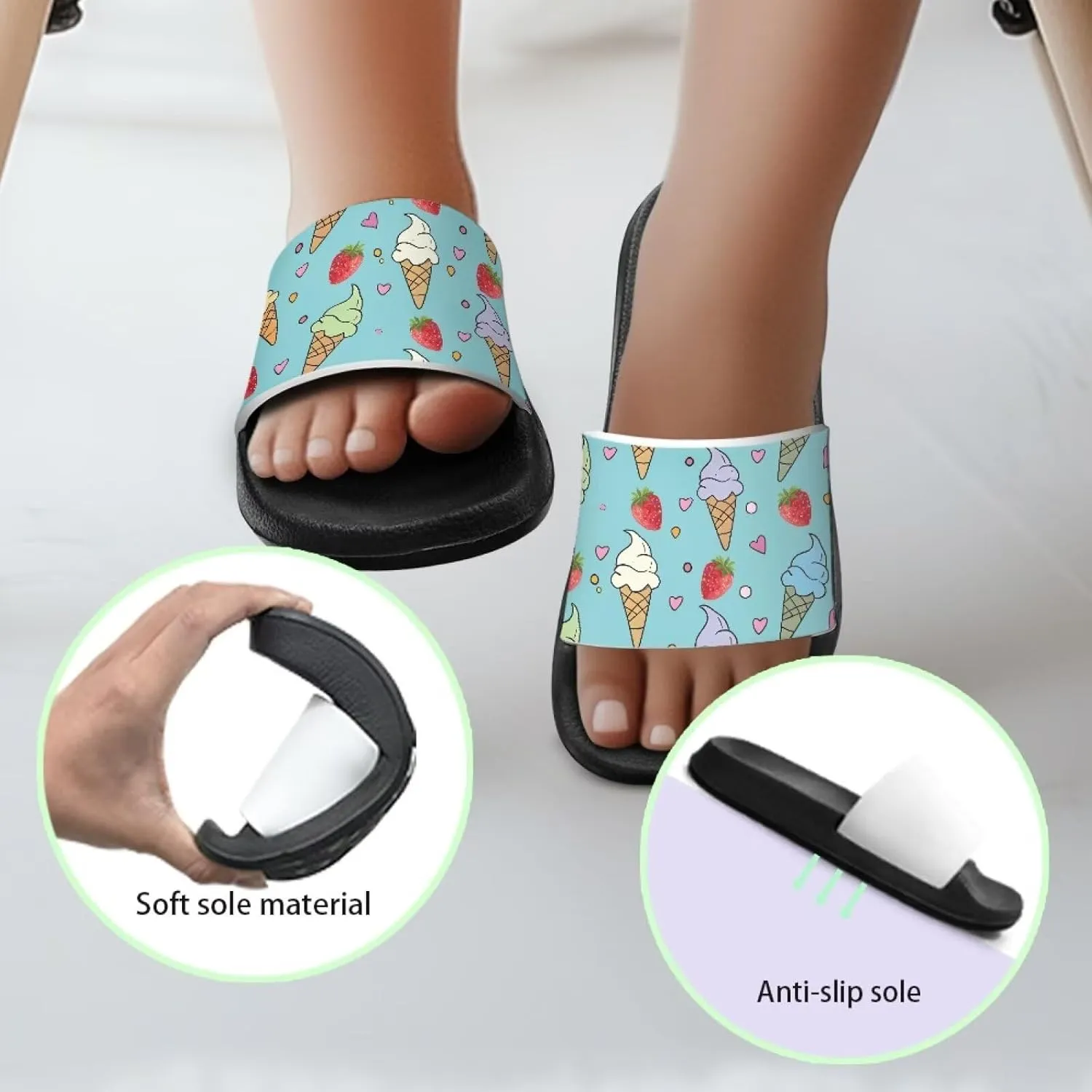 Girls Slip-On Sandals Lightweight Anti-Slip Shower Shoes for Kids