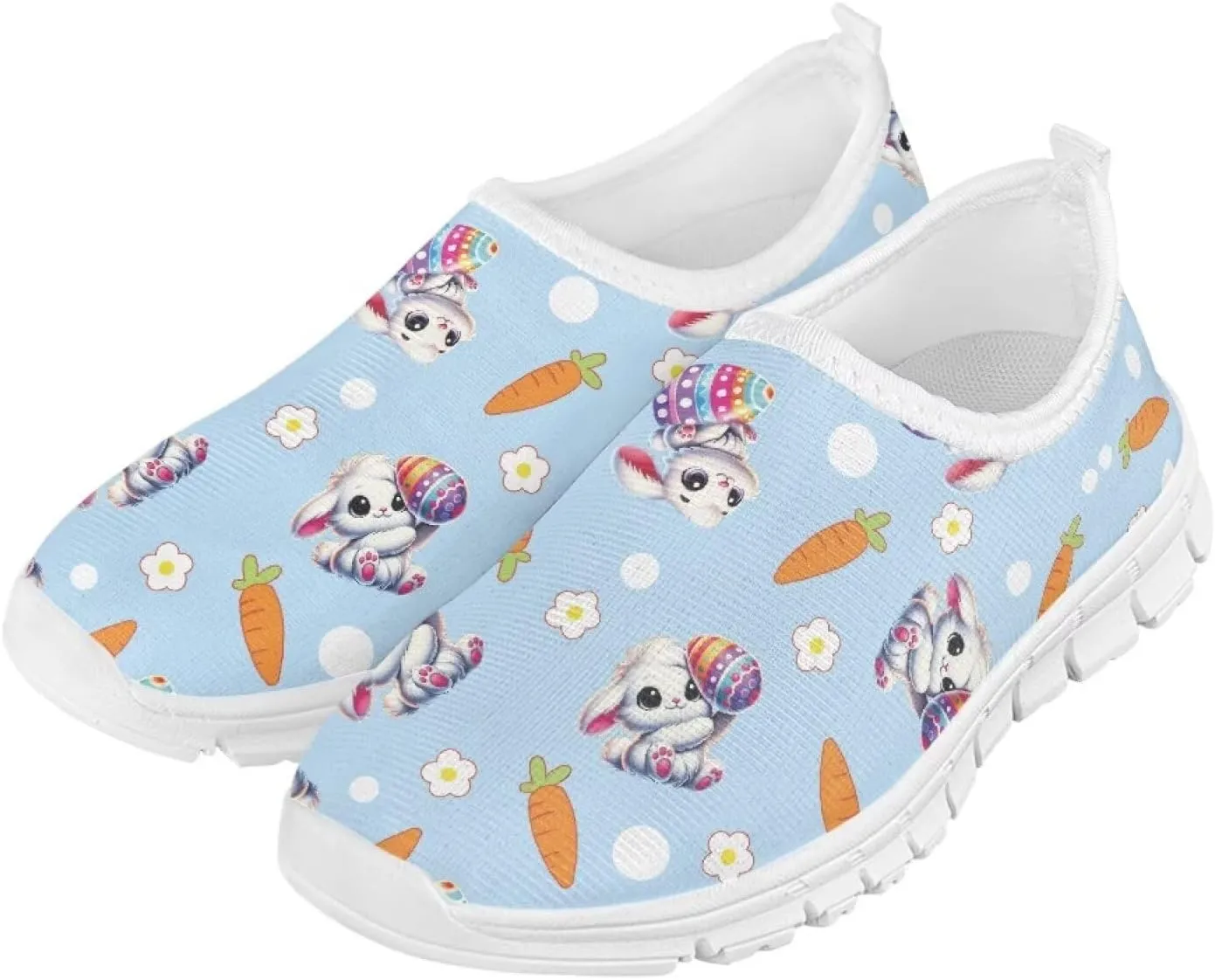 Girls Slip On Sneakers Easter Bunny Shoes for Girls Tennnis Gym Shoes