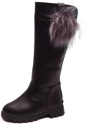 Girl's Waterproof Back Zipper Fur Tall Riding Boots Girls Knee High Boots Leather Girls Winter Boots Kids