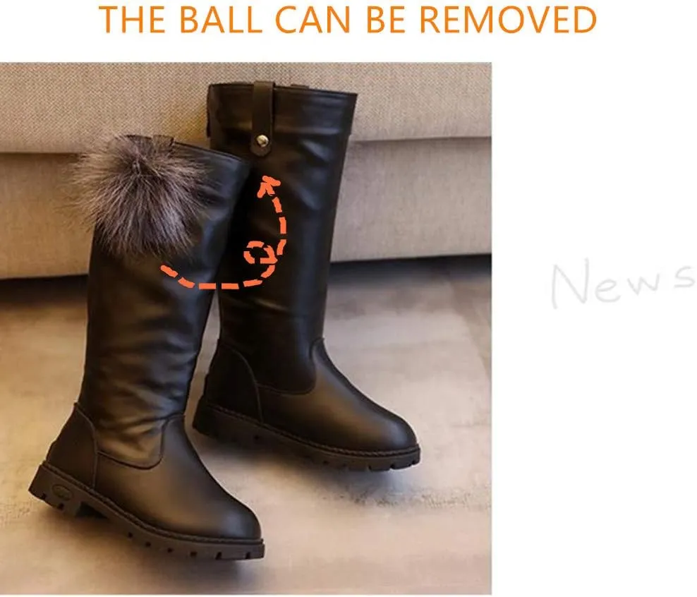 Girl's Waterproof Back Zipper Fur Tall Riding Boots Girls Knee High Boots Leather Girls Winter Boots Kids