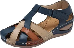 Gladiator Sandals for Women 2025 Dressy Ankle Strap Sandals Vintage Roman Style Closed Toe Casual Wedge Shoes Anti-Slip Sandals Hollow Out Comfortable Breathable Shoes Outdoor Walking