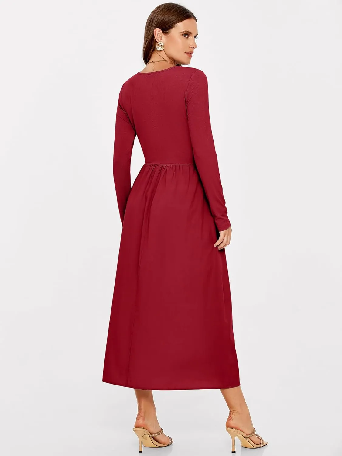 Glamaker Womens Long Sleeve Midi Dress 2025 Spring Wedding Guest Dress Casual HOCO A Line Holiday Dress with Pockets