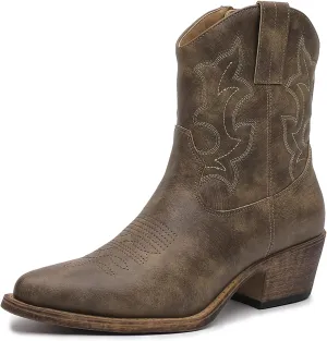 GLOBALWIN Cowboy Boots For Women Cute Cowgirl Boots Women's Western Boots With Embroidery Side Zipper Chunky Heel