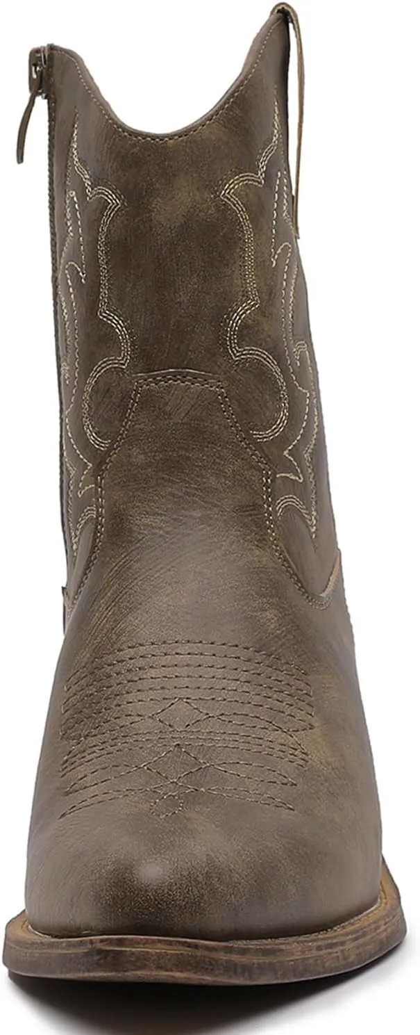 GLOBALWIN Cowboy Boots For Women Cute Cowgirl Boots Women's Western Boots With Embroidery Side Zipper Chunky Heel