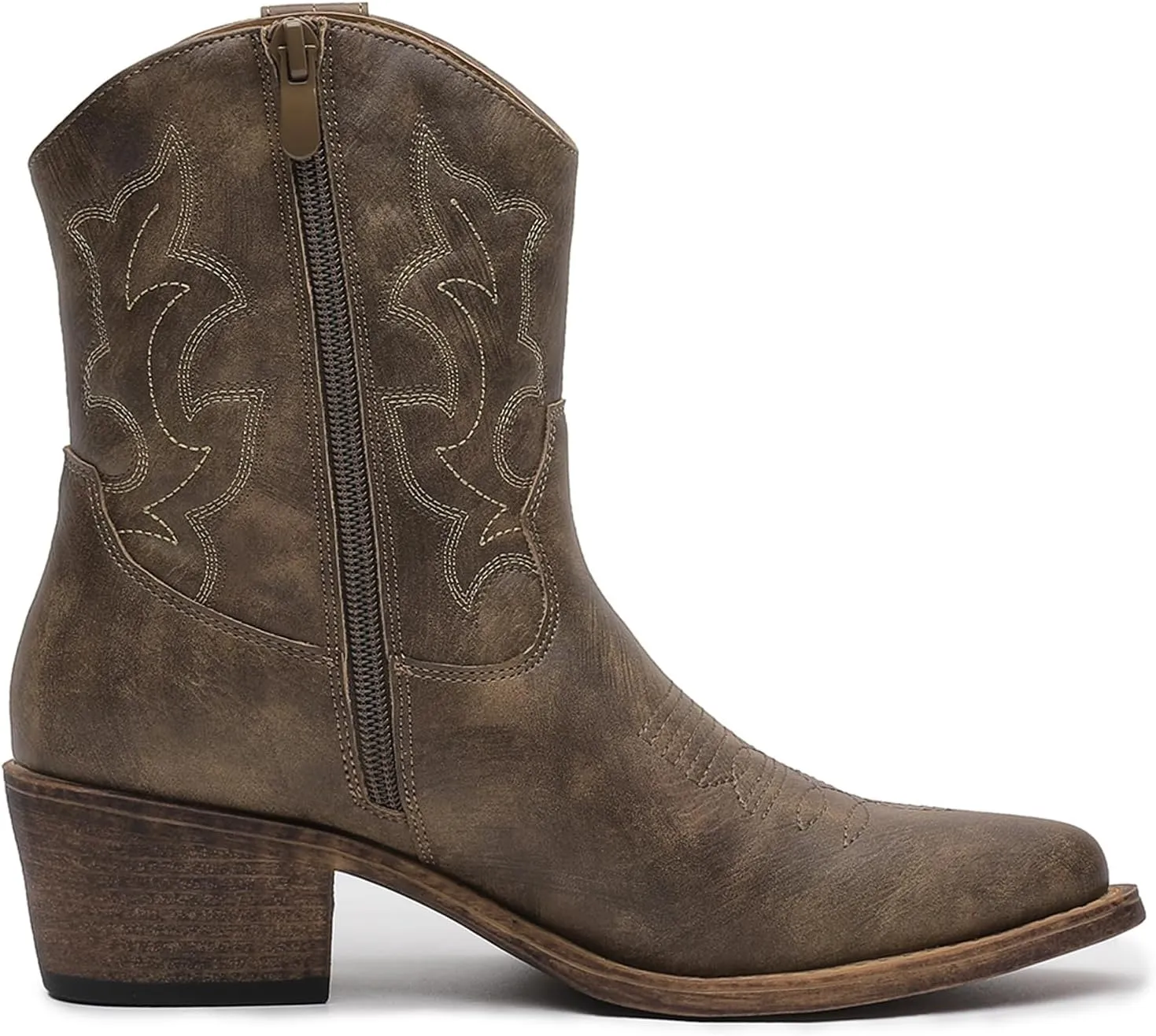 GLOBALWIN Cowboy Boots For Women Cute Cowgirl Boots Women's Western Boots With Embroidery Side Zipper Chunky Heel