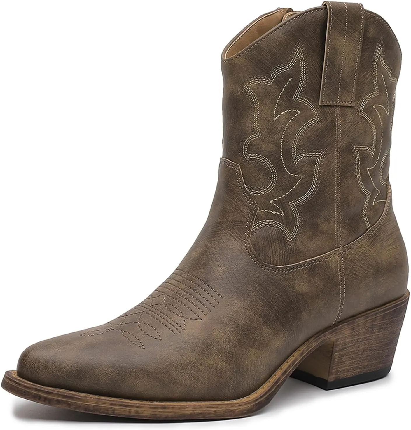 GLOBALWIN Cowboy Boots For Women Cute Cowgirl Boots Women's Western Boots With Embroidery Side Zipper Chunky Heel