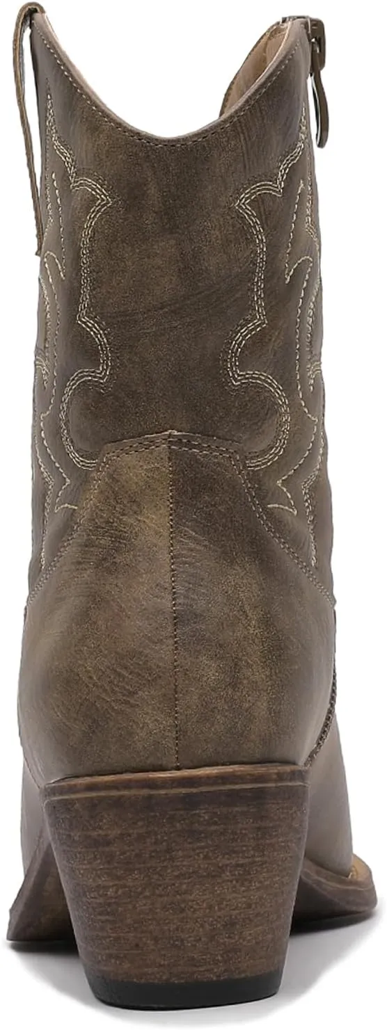 GLOBALWIN Cowboy Boots For Women Cute Cowgirl Boots Women's Western Boots With Embroidery Side Zipper Chunky Heel