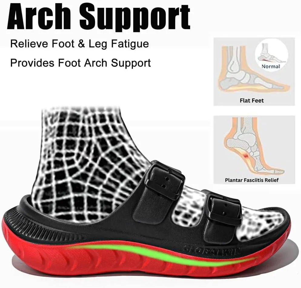 GLOBALWIN Recovery Slides For Women Mia Comfortable Sandals With Arch Support Indoor Outdoor Cloud Slippers Reduce Stress on Feet Lightweight