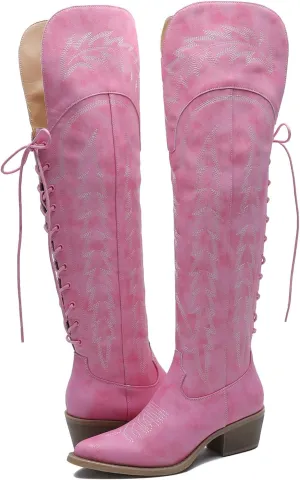 GLOBALWIN Women's Cowboy Western Fashion Over The Knee Thigh High Cowgirl Boots Low Heel