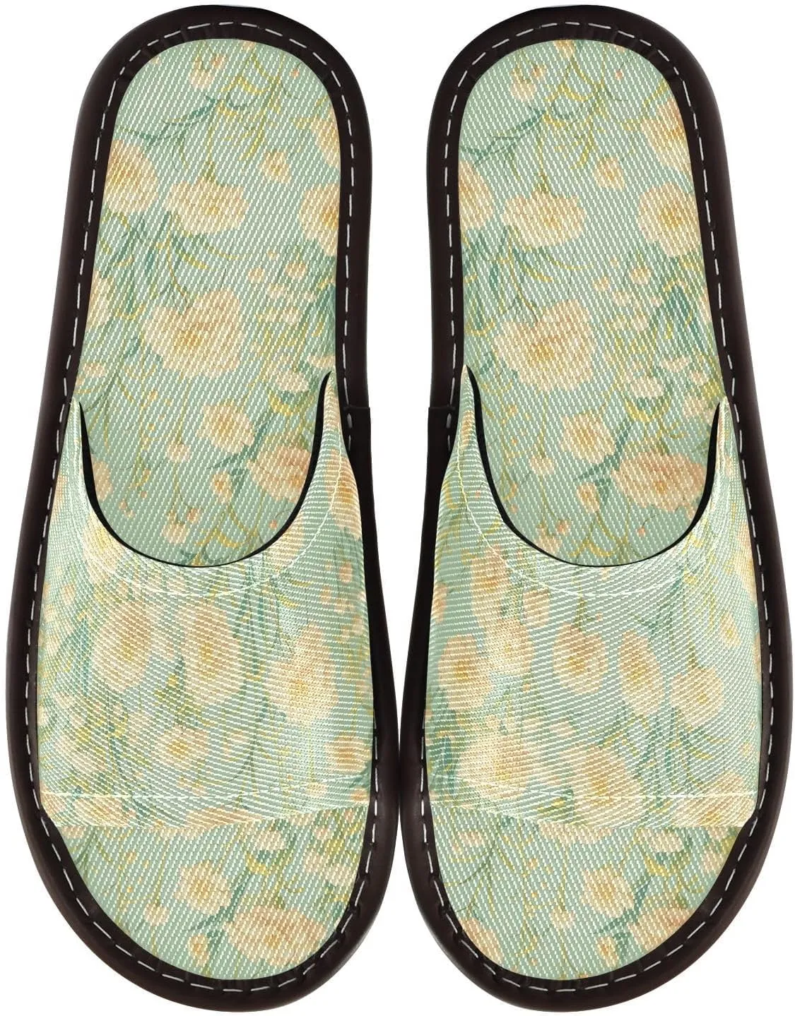 Glowing Peach Flowers Green Men Women Casual Shower Slippers Ultralight Non Slip Sandals for Outdoor Beach Travel