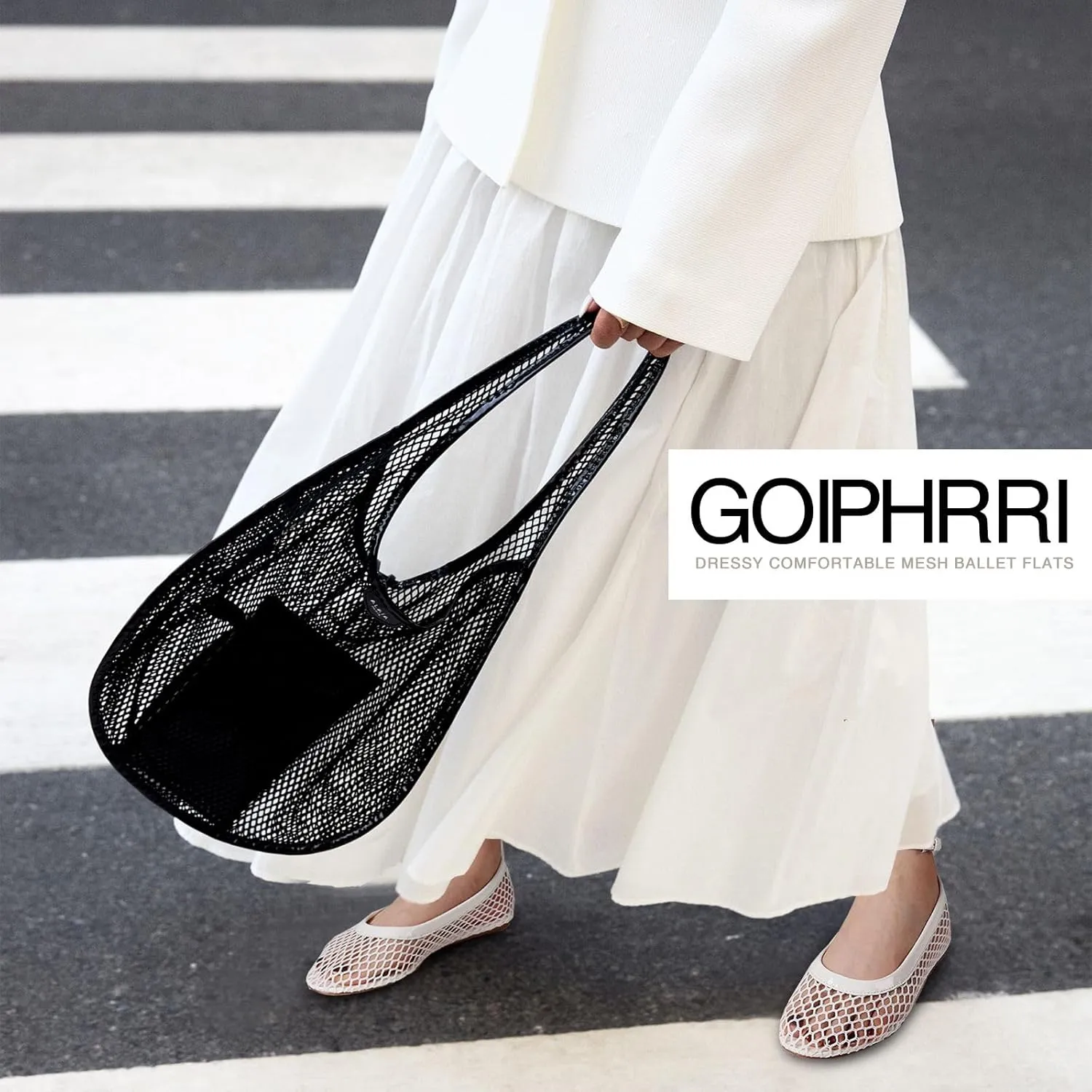 Goiphrri Ballet Flats Shoes for Women Dressy Comfortable Ankle Strap Mesh Ballet Flats for Women Round Toe Ballerina Flats for Women Summer Casual Daily Dress Mesh Flats Shoes